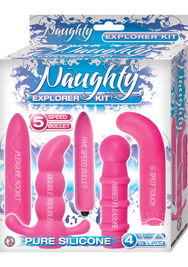 Naughty Explorer Silicone Vibrator Kit with Sleeves - Image 2