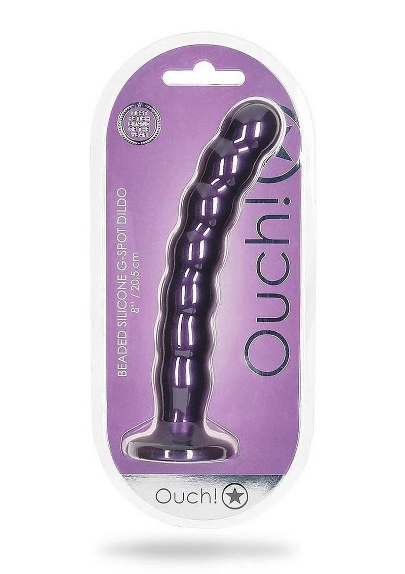 Ouch! Beaded G-Spot Silicone Dildo 8in - Metallic - Image 6