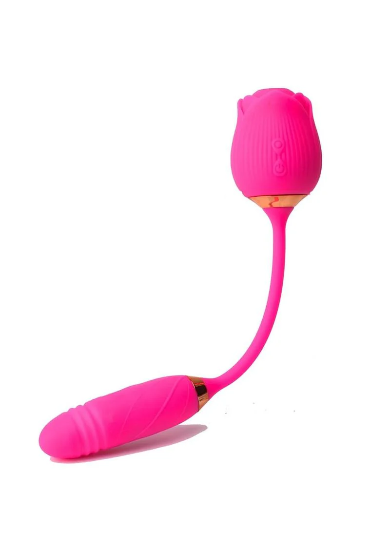 Pink Pussycat Vibrating Thrusting Rechargeable Silicone Rose with Remote - Image 3