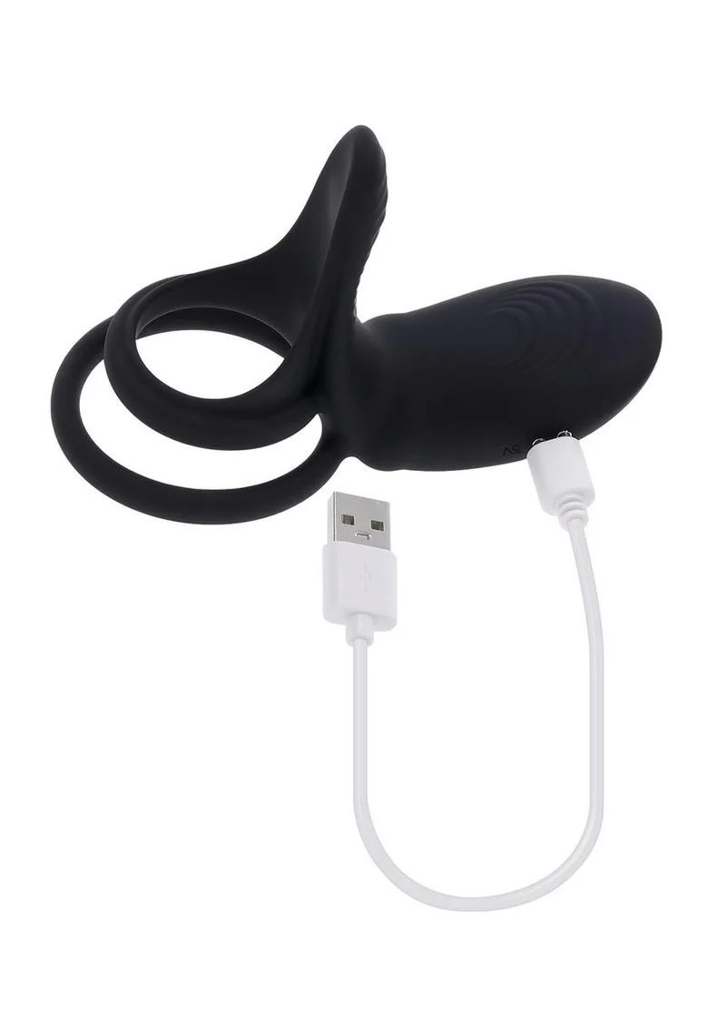 Playboy Just Right Rechargeable Silicone Dual Vibrating Cock Ring with Clitoral Stimulator - Image 3