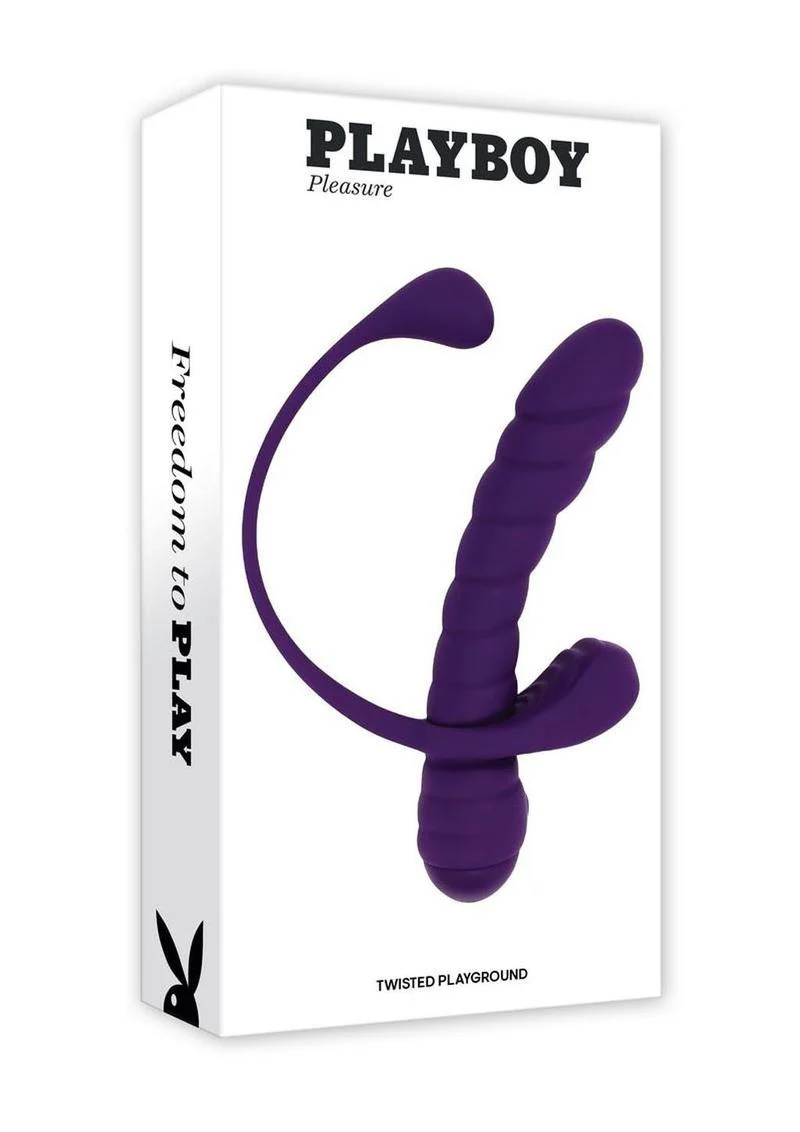 Playboy Twisted Playground Rechargeable Silicone Dual Vibrator with Detachable C-Ring Anal Tail - Image 2