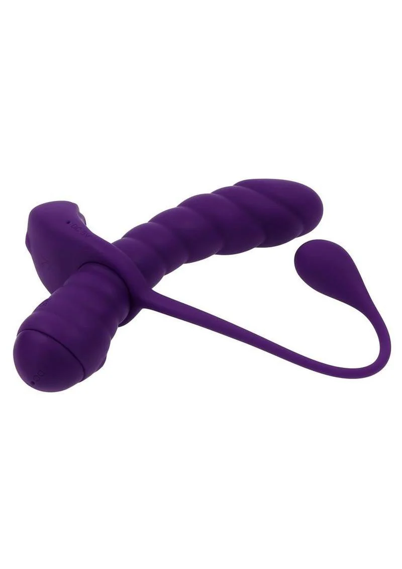 Playboy Twisted Playground Rechargeable Silicone Dual Vibrator with Detachable C-Ring Anal Tail - Image 4