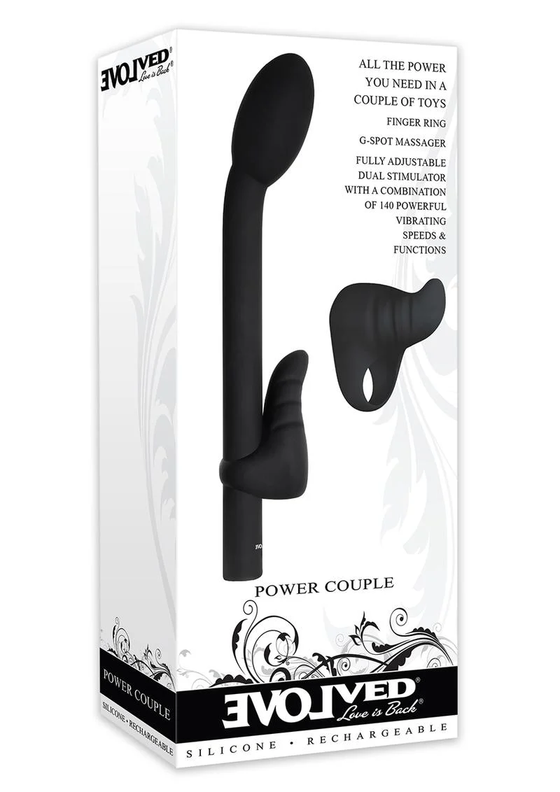 Power Couple Rechargeable Silicone G-Spot Vibrator with Clitoral Stimulator and Finger Ring - Image 2