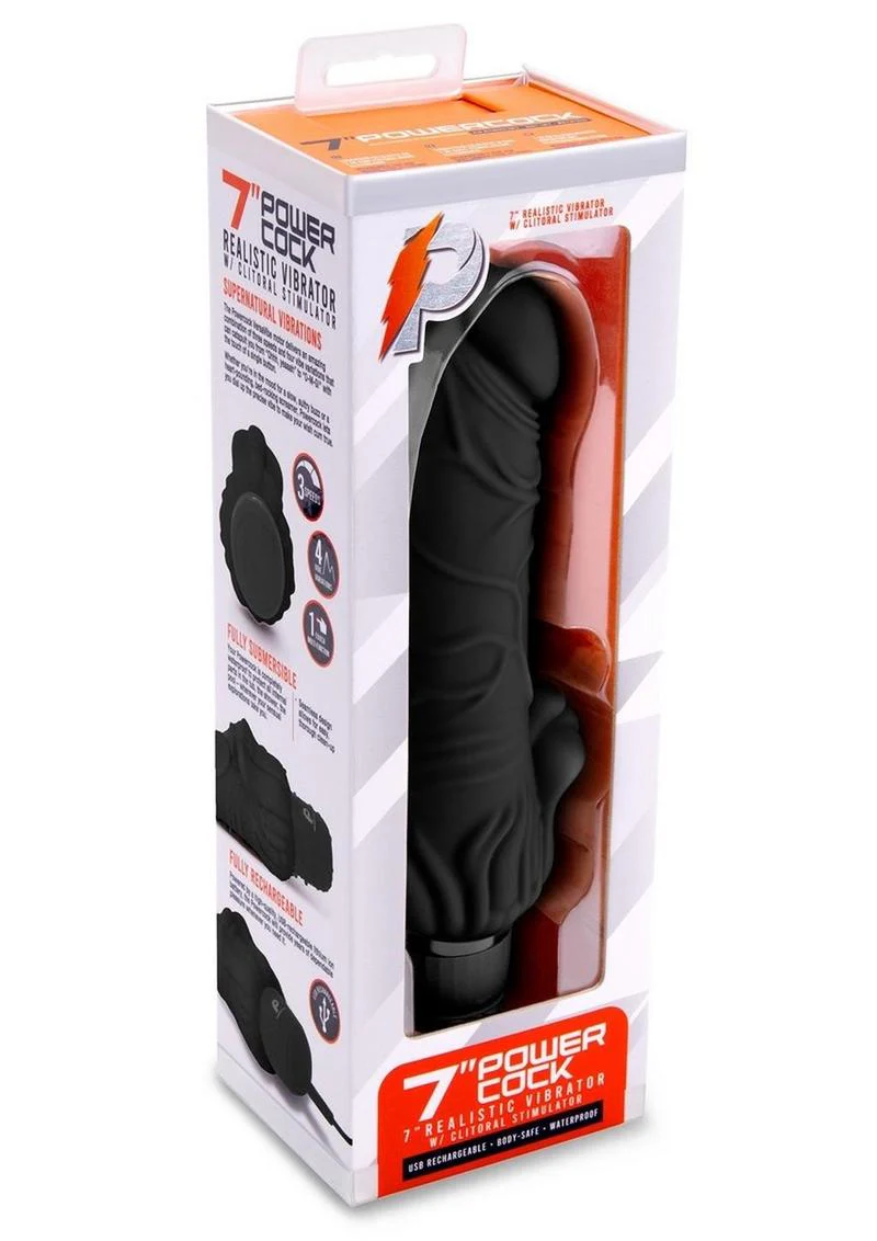 Powercocks Silicone Realistic Vibrator with Clitoral Stimulator - Image 5