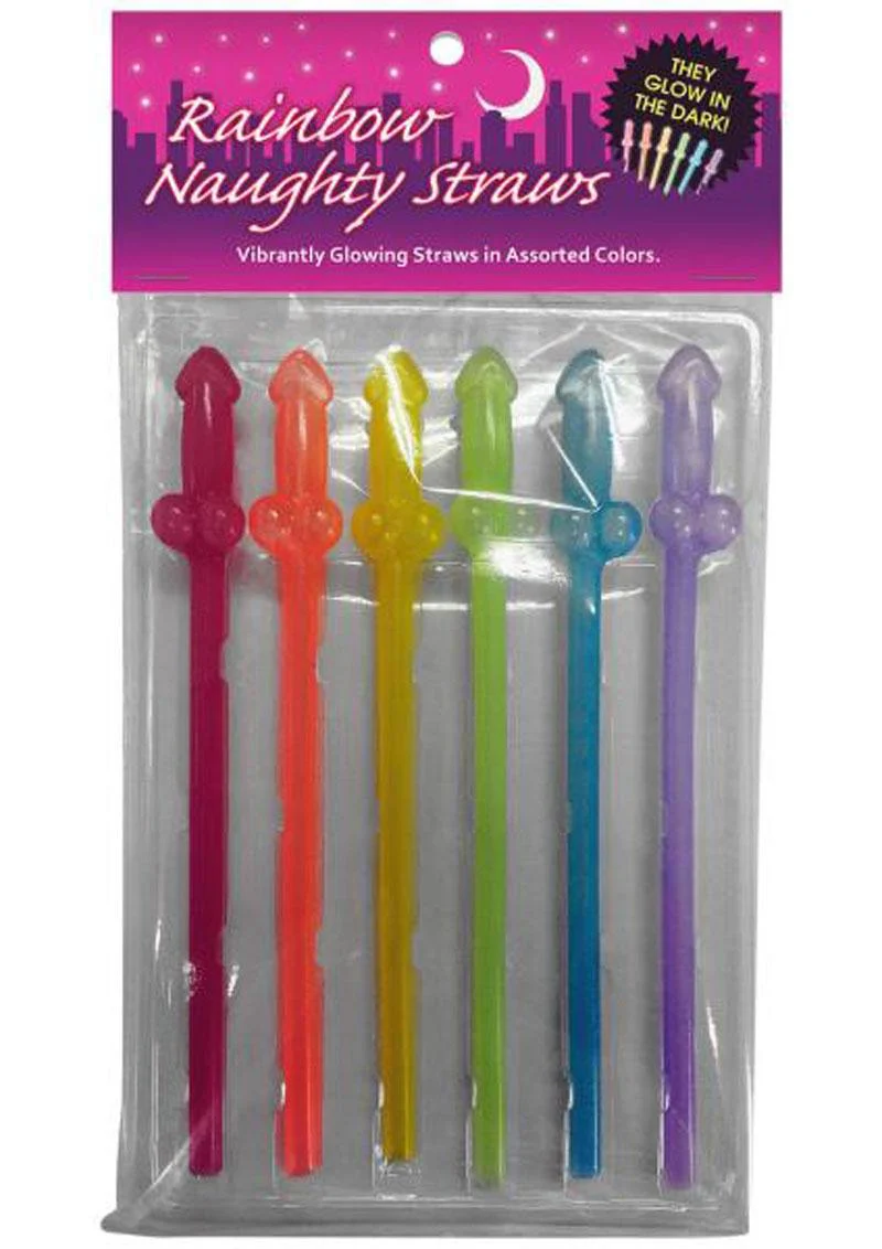 Rainbow Naughty Straws Glow In The Dark Penis Shaped
