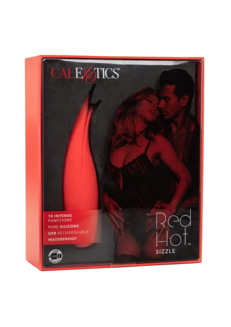 Red Hot Sizzle Rechargeable Silicone Vibrator with Clitoral Stimulation - Image 2