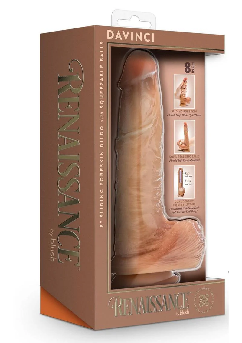Renaissance Davinci Silicone Sliding Foreskin Dildo with Squeezable Balls - Image 2