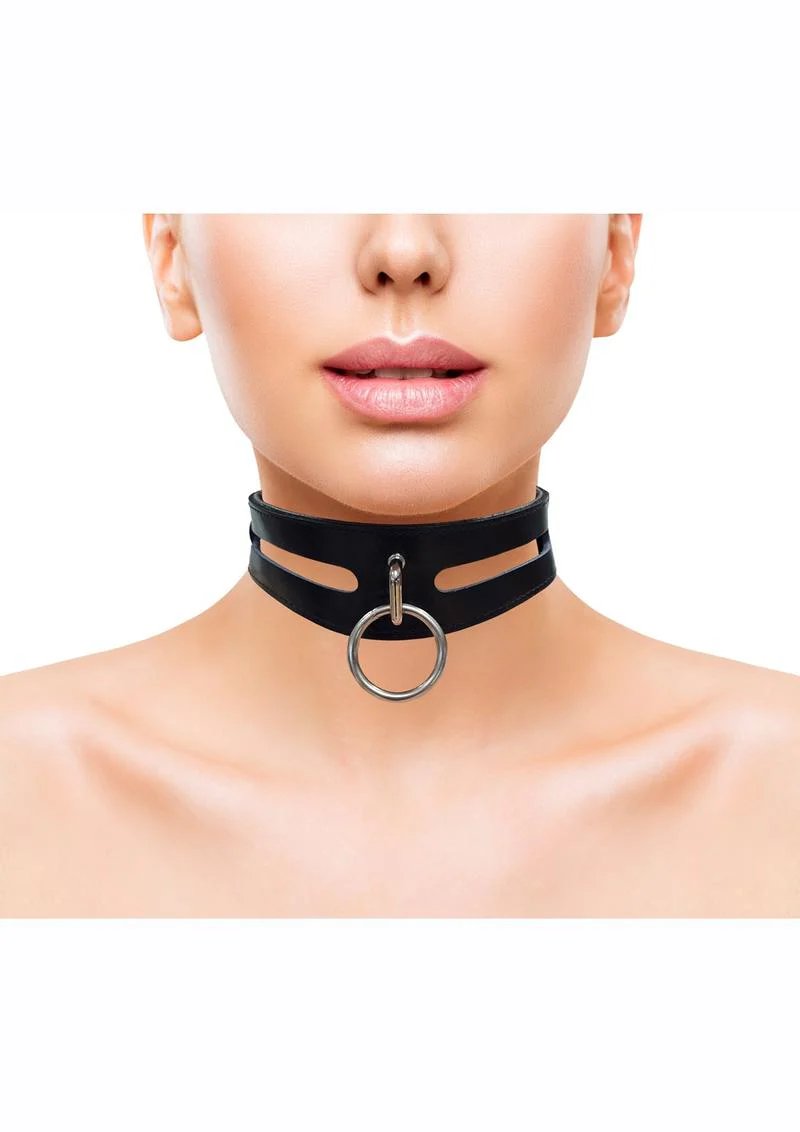 Rouge Leather Fashion Bondage Collar with O-Ring - Image 4