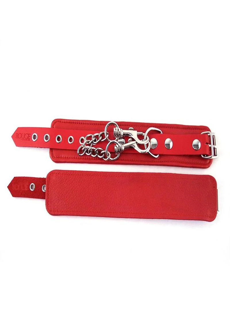 Rouge Plain Leather Adjustable Wrist Cuffs - Image 5