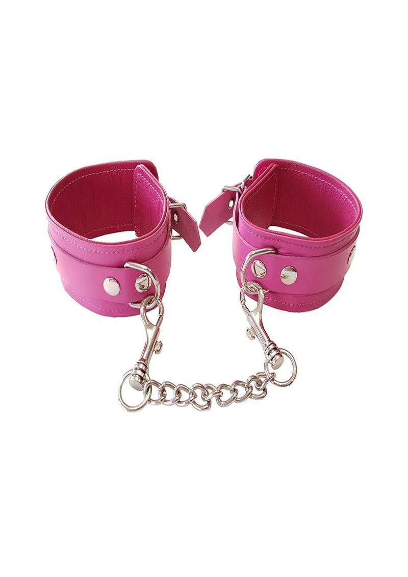 Rouge Plain Leather Adjustable Wrist Cuffs - Image 9