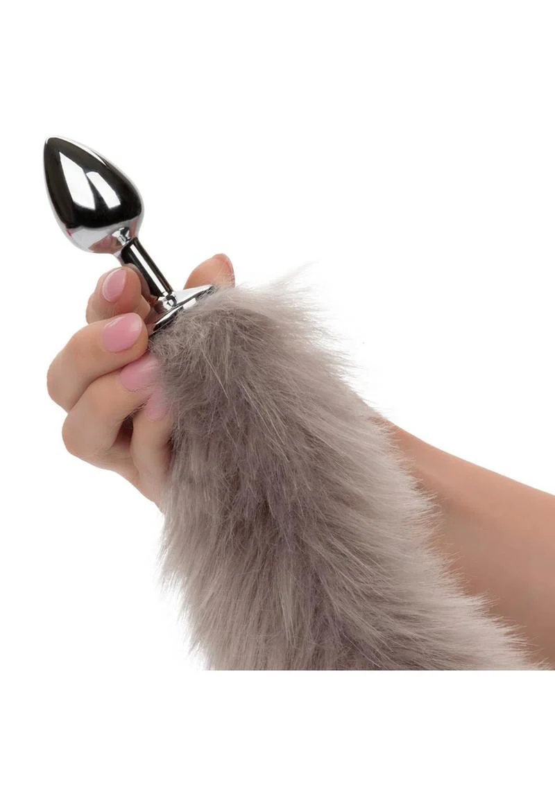 Running Wild Grey Tail Faux Fur Tail and Metallic Anal Plug - Image 4