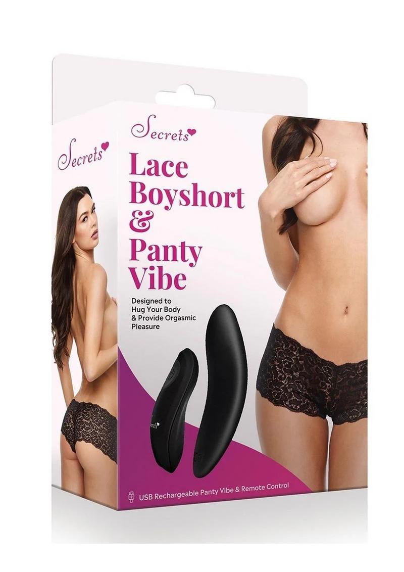 Secrets Lace Boyshort and Rechargeable Remote Control Panty Vibe - Image 3