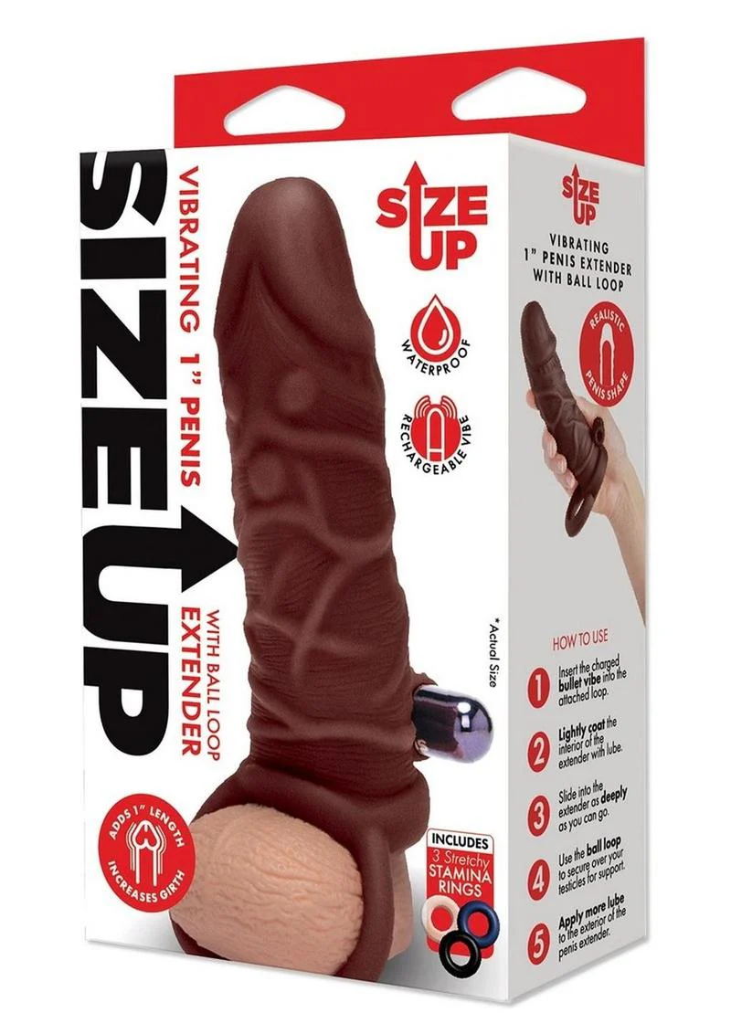 Size Up Silicone Vibrating Realistic Penis Extender with Ball Loop - Image 3