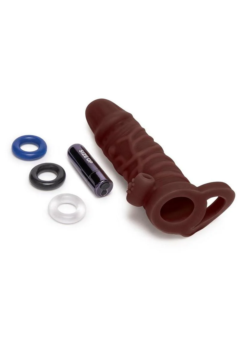 Size Up Silicone Vibrating Realistic Penis Extender with Ball Loop - Image 4