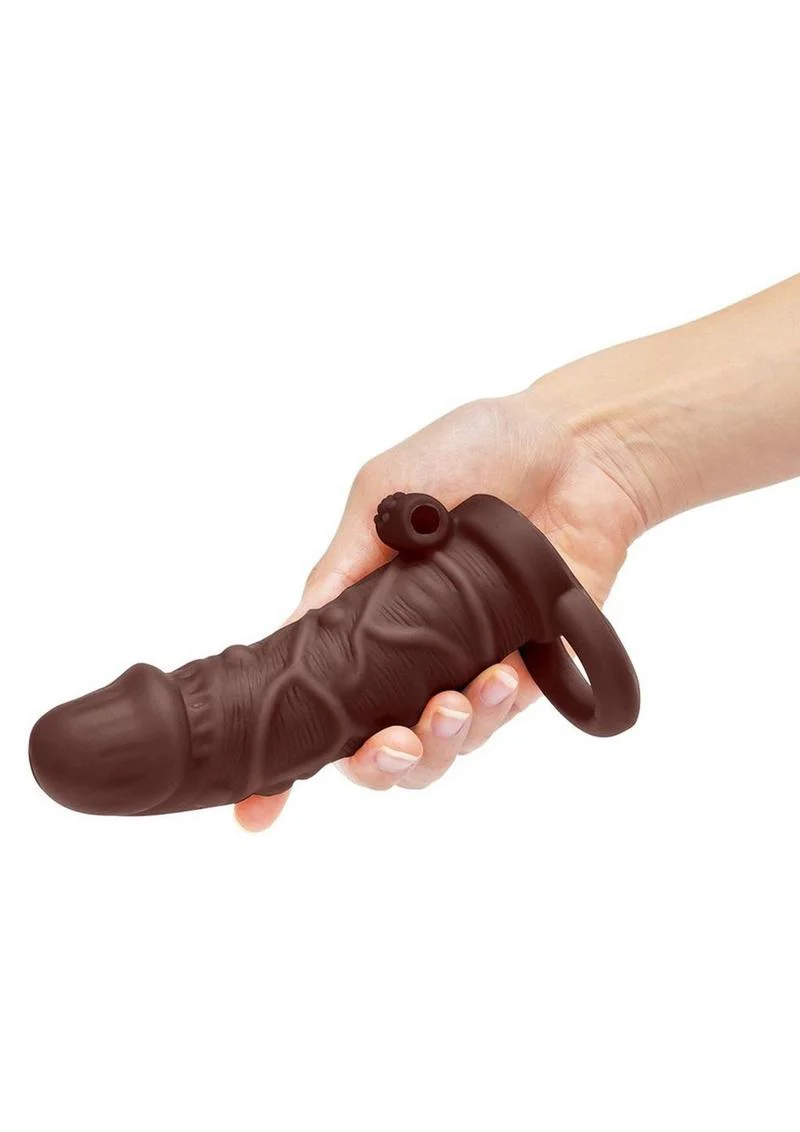 Size Up Silicone Vibrating Realistic Penis Extender with Ball Loop - Image 5