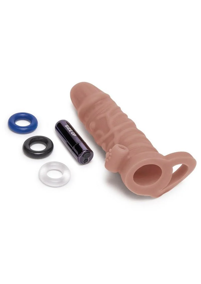 Size Up Silicone Vibrating Realistic Penis Extender with Ball Loop - Image 7