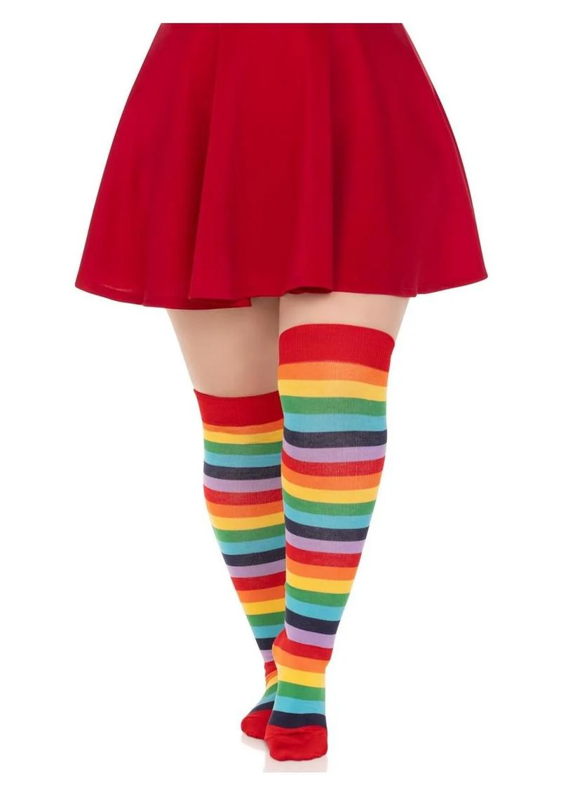 Spandex Acrylic Rainbow Striped Thigh Highs - 1x-2x - Image 4