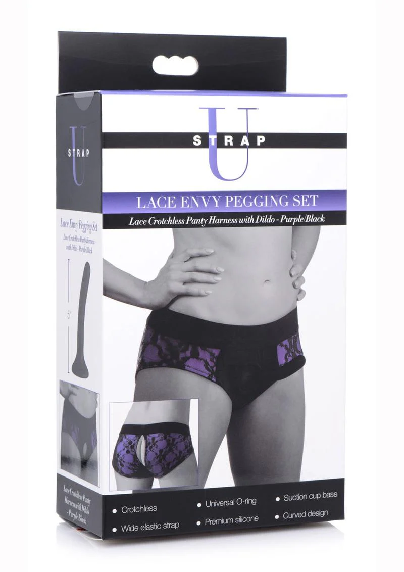 Strap U Lace Envy Pegging Set with Lace Crotchless Panty Harness and Dildo - Image 2