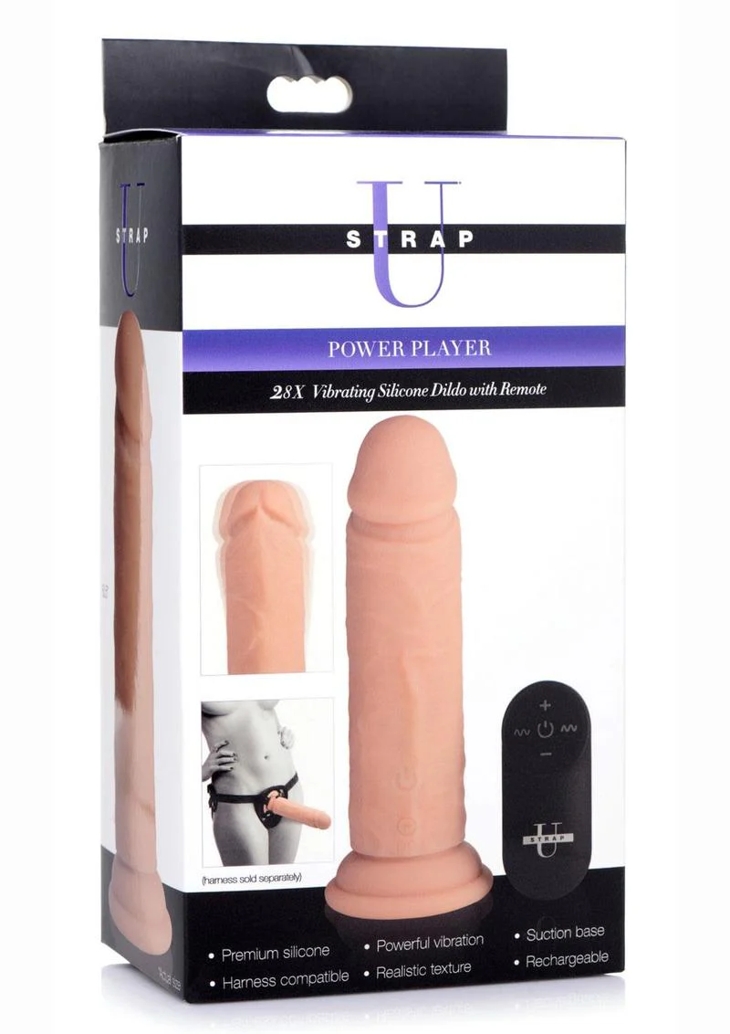 Strap U Power Player 28x Vibrating Rechargeable Silicone Dildo with Remote Control - Image 2
