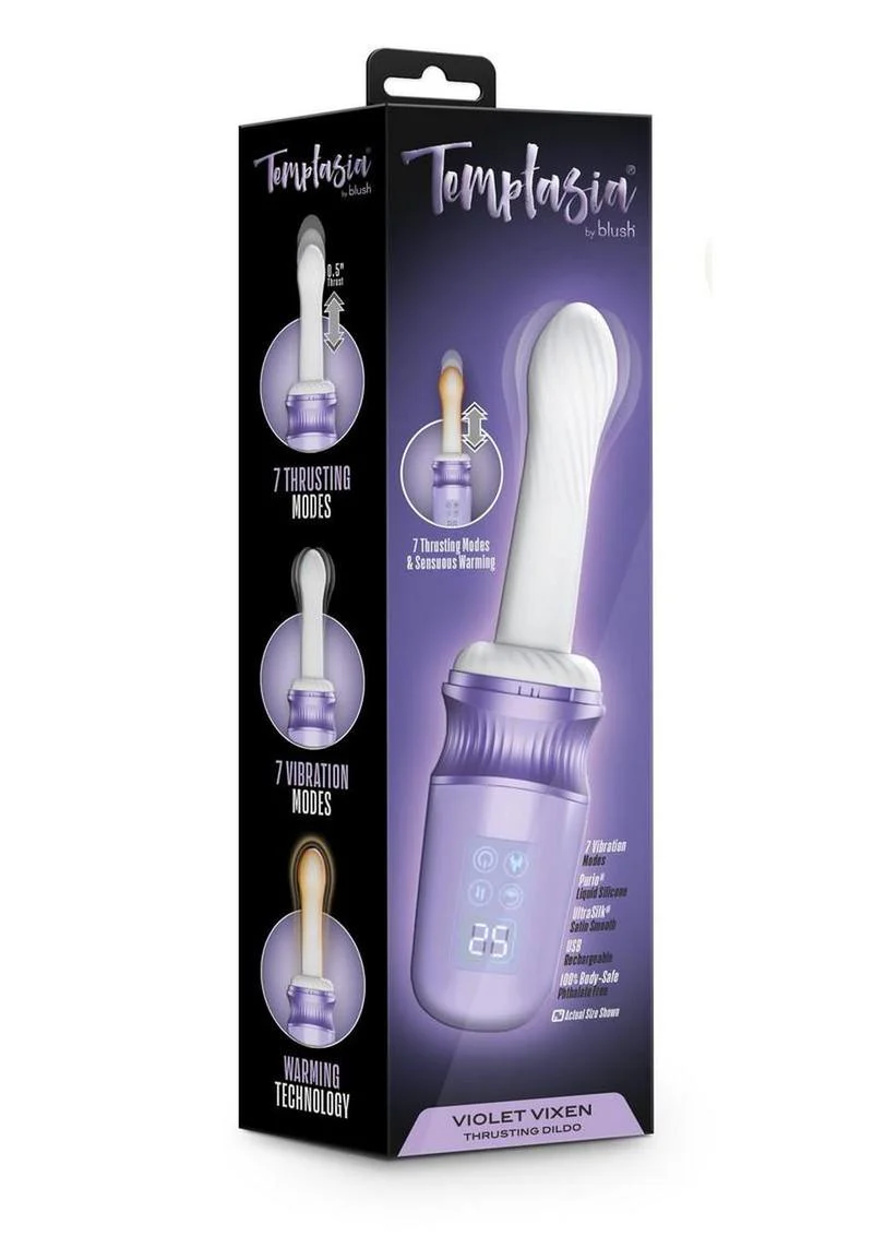 Temptasia Violet Vixen Rechargeable Silicone Thrusting Dildo Vibrator with Mount - Image 2