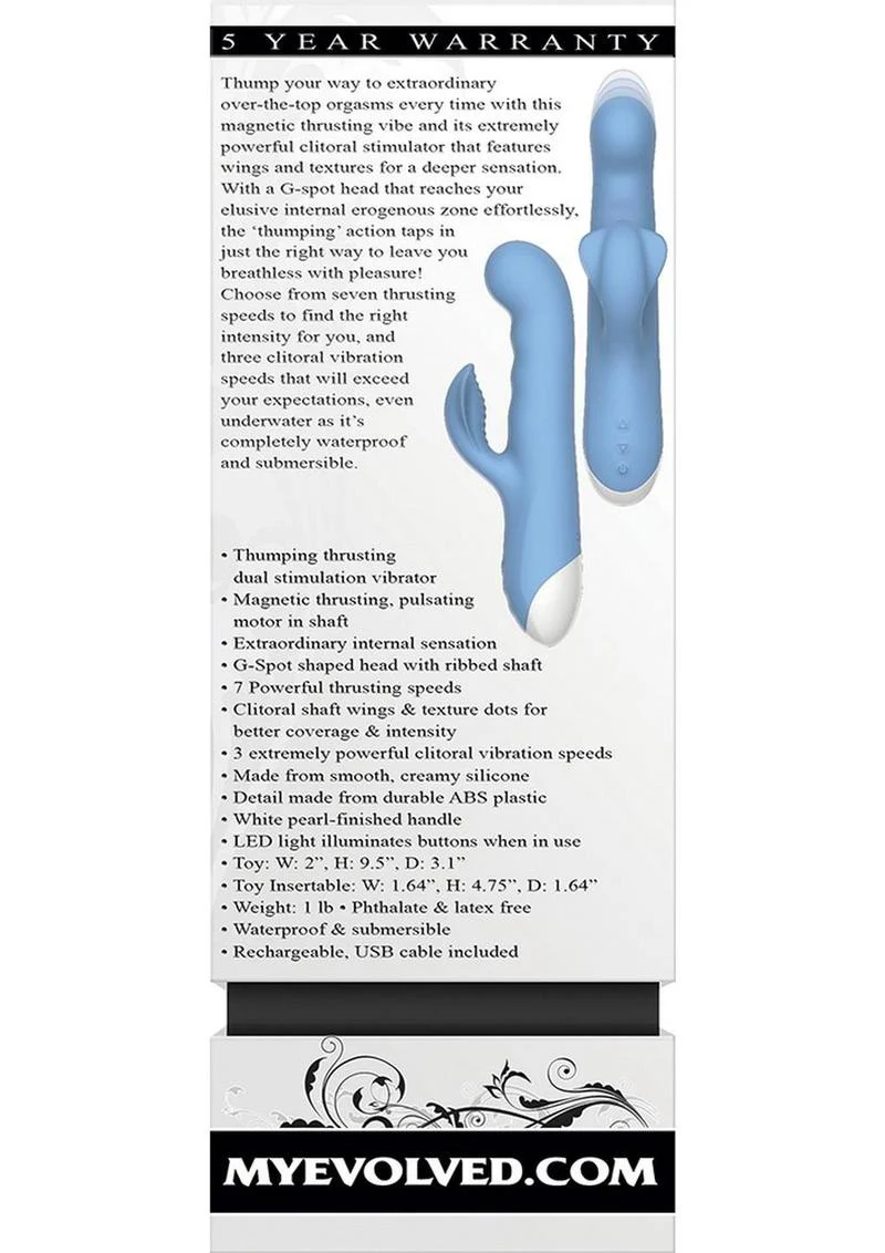 Thump and Thrust Rechargeable Silicone Vibrator with Clitoral Stimulator - Image 4