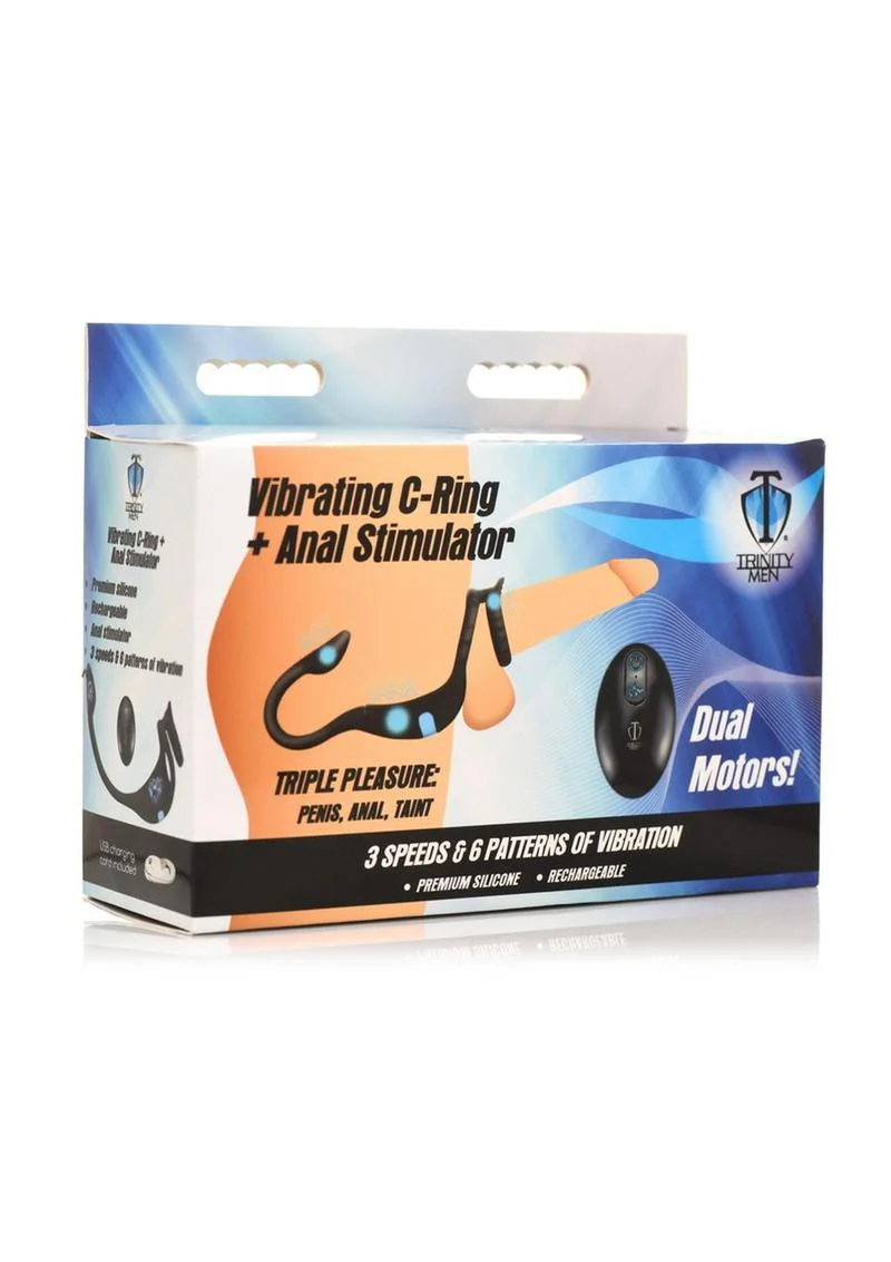 Trinity Men Vibrating Rechargeable Silicone Cock Ring and Anal Stimulator - Image 2