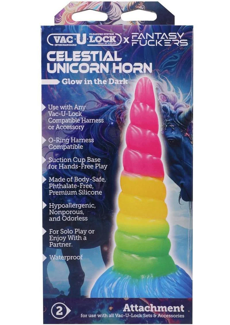 Vac-U-Lock Fantasy Fuckers Celestial Unicorn Horn Glow In The Dark Silicone Dildo - Image 2